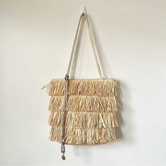 SOLD New with tags Poppy & Peonies Fiesta Fringe Beach Straw Tote - Picture 3 of 10
